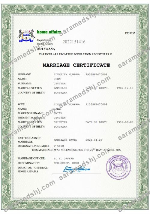 Botswana marriage certificate Word and PDF template